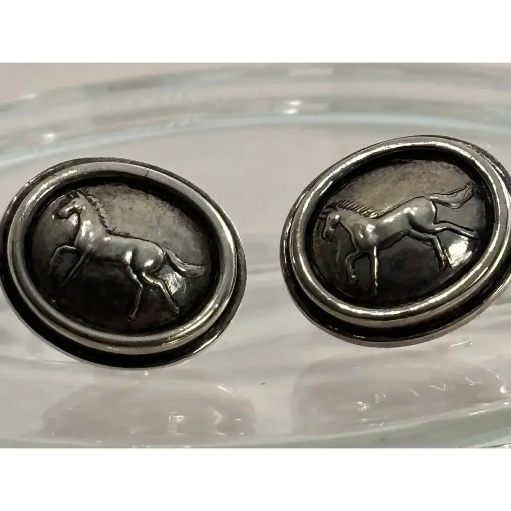 Barry Kieselstein-Cord Equestrian HORSE Sterling Silver EARRINGS Omega Clip 1997 - Picture 6 of 7